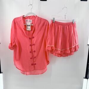 Pitusa Cotton Play Ruffle Set; Shirt Top and Shorts Coral Pink Women's Standard